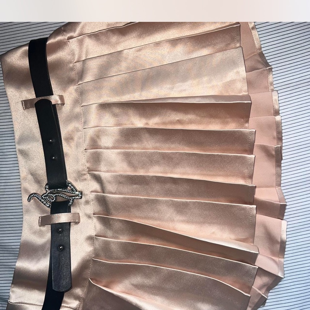Baby Phat Satin Pleated Skirt with Black Belt - Pink